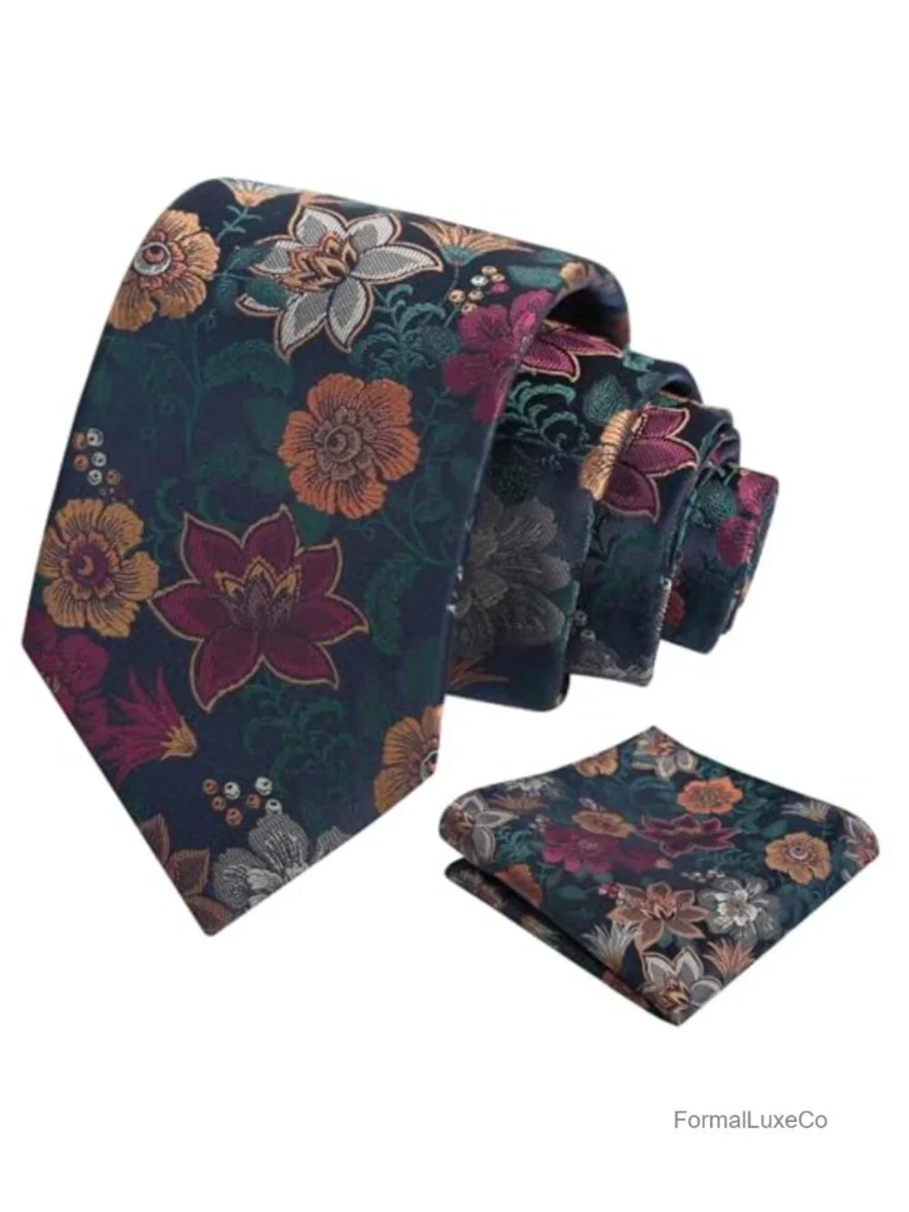 Men's Floral Necktie & Handkerchief Set - 100% Polyester - 3.15